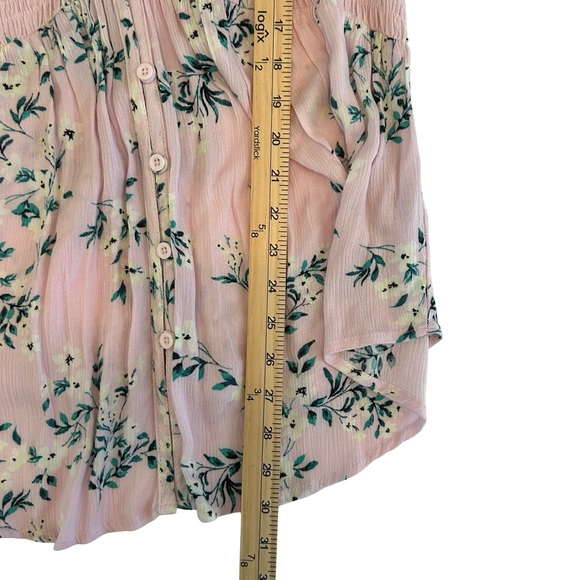 Floral Pink Button-Up Women's Top - Picture 6 of 9